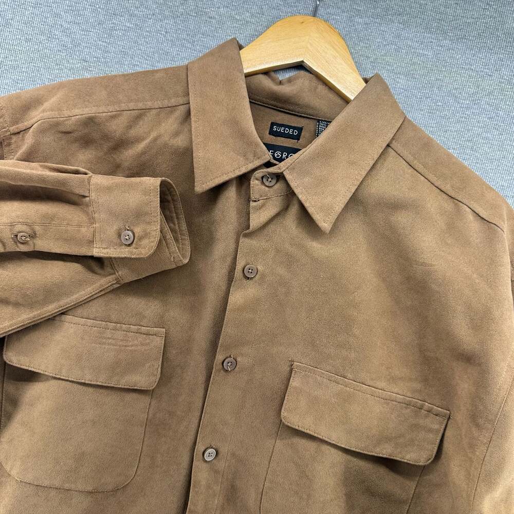 George Men's Sueded Faux Suede Button Down Shirt Urban Camel Size L (42/44)